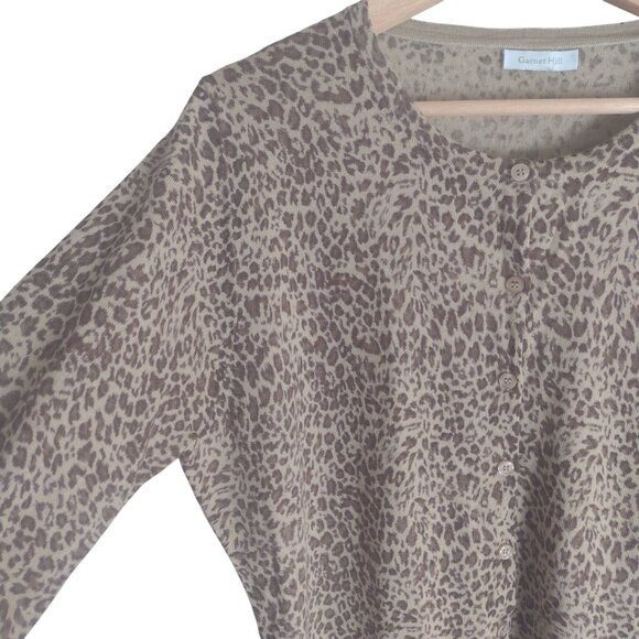 Garnet Hill Leopard Print Cardigan L XL 100% Merino Wool Warm Lightweight Sweate - Picture 3 of 8